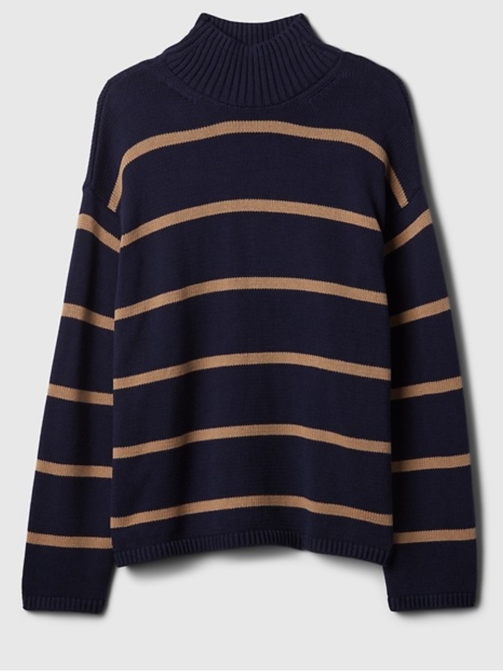 GAP Navy and Tan Striped Turtleneck Sweater Petite - S